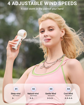 Portable 4-Speed Handheld Misting Fan