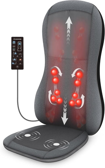 Well & Noble Shiatsu Back Massager with Heat – 10-Node 3D Massage Pad